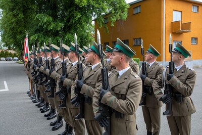 kompania honorowa straży granicznej podczas uroczystego apelu. stoją na baczność.