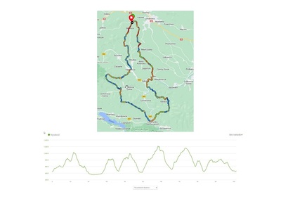 Kolaż zdjęć. mapa trasy biegu i przewyższenia